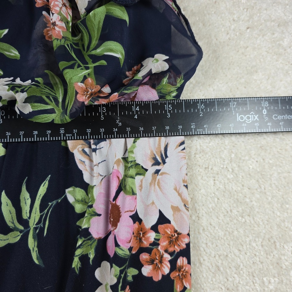 Elie McCarthy Maxi Dress Womens L Blue Floral Flutter Sleeve Round Neck Lined - Picture 6 of 8